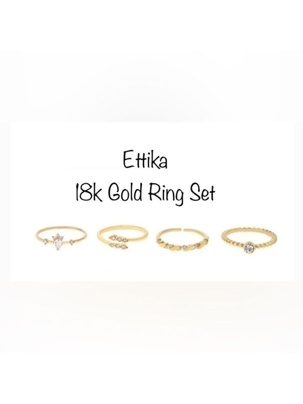 🔥NWT🔥 ettika Keep It Simple 18K Gold Plate Ring Set Clear Crystals Size 8